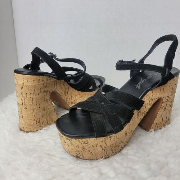 Free People Lisbon Womens Shoes Size 9 Platform Black Suede Mules/Heels - Picture 5 of 8